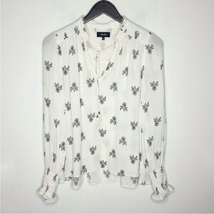ME+EM Cream Blouse with Black and Brown Floral Pattern